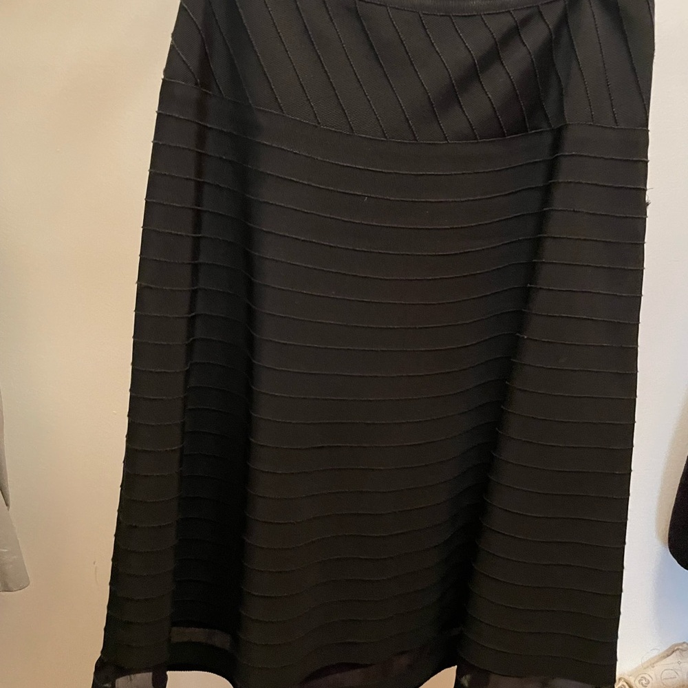 Prada Black Ribbed A-Line Midi Skirt